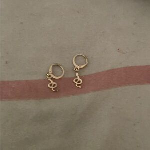 Gold Hoop Earrings with Musical Note Charms
